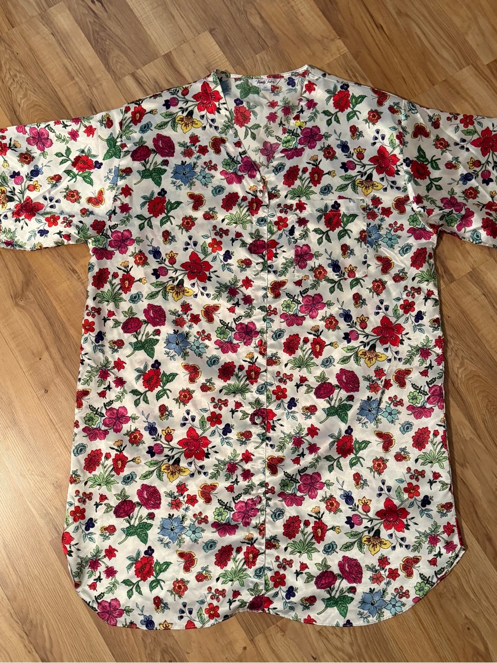 Vanity Fair White Button-Down Shirt with Red, Pink & Multicolor Floral Print